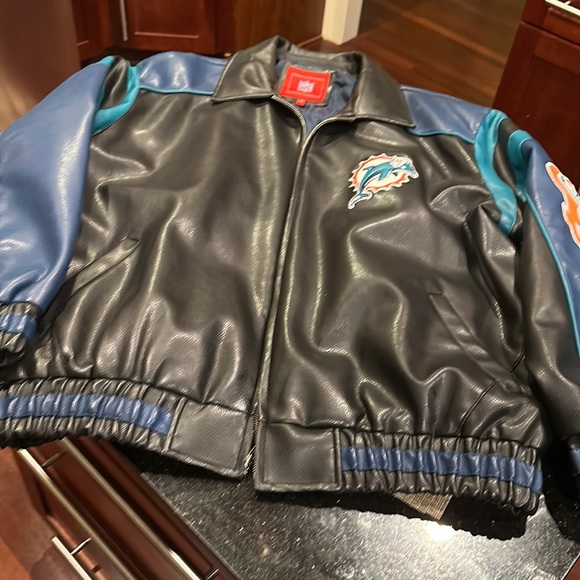 Miami Dolphins faux leather jacket XL excellent condition.  non smoking owner. - Picture 1 of 5